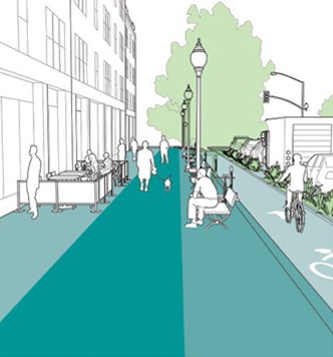 render of facility improvements showing sidewalk and bike lane